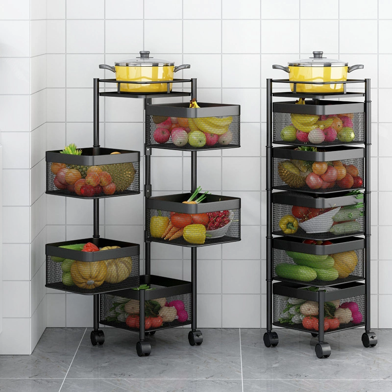 Square Floor Type Multi-Layer Rotating Fruit Kitchen Vegetable Storage Rack